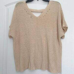 Boho Beige Knit Short Sleeve Sweater